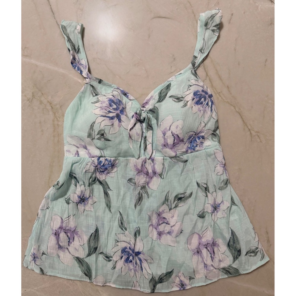 Candies Y2K Womens Floral Babydoll Camisole Tank Mint Green Purple Sz M Fairy‎